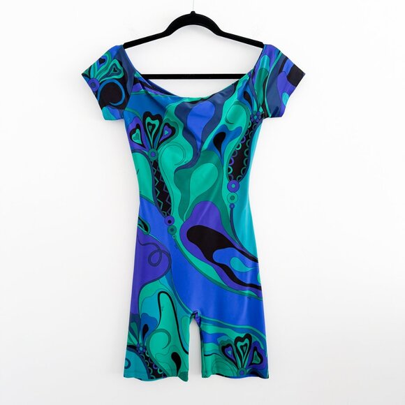 PUCCI Blue Orchidee Printed Off-the-shoulder Romper - Picture 2 of 16